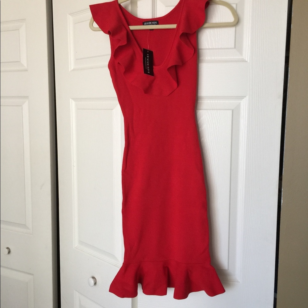 ELICIA RUFFLE DRESS - RED (NWT) - Picture 2 of 2